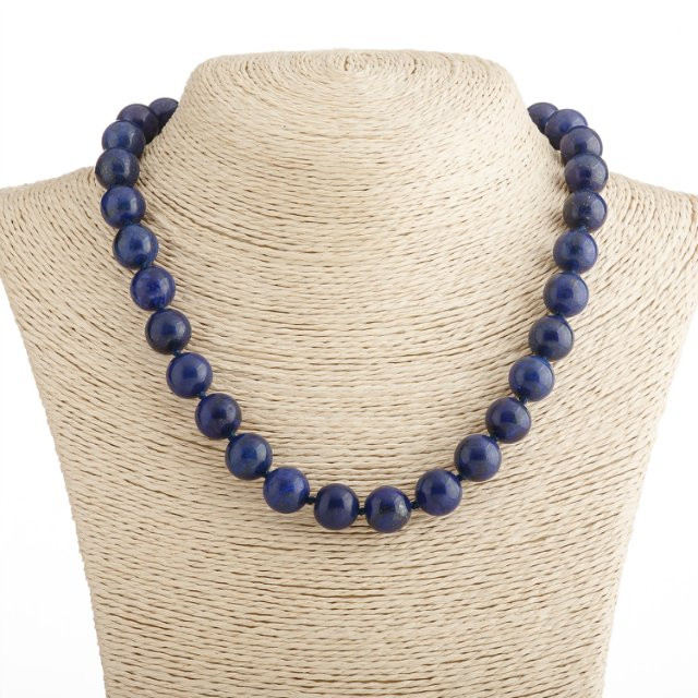 Lapis Lazuli Bead Necklace, smooth ball, 12mm diameter, with clasp, 48 cm length