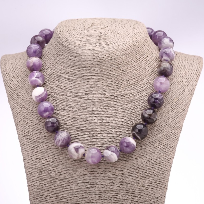 Amethyst Chevron Bead Necklace, Smooth Round Beads Ø approx. 16 mm, Length 45 cm