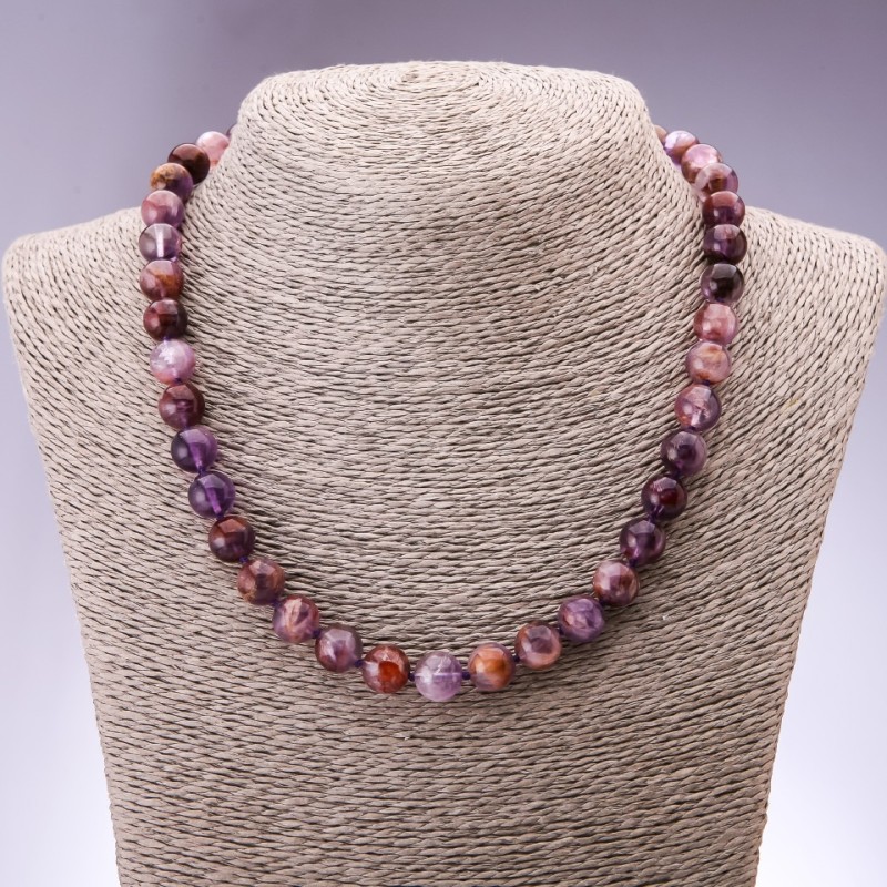 Amethyst, Natural Stone Necklace Bead (Ametrine) Smooth Round Bead, Ø10mm ±, Length 45 cm