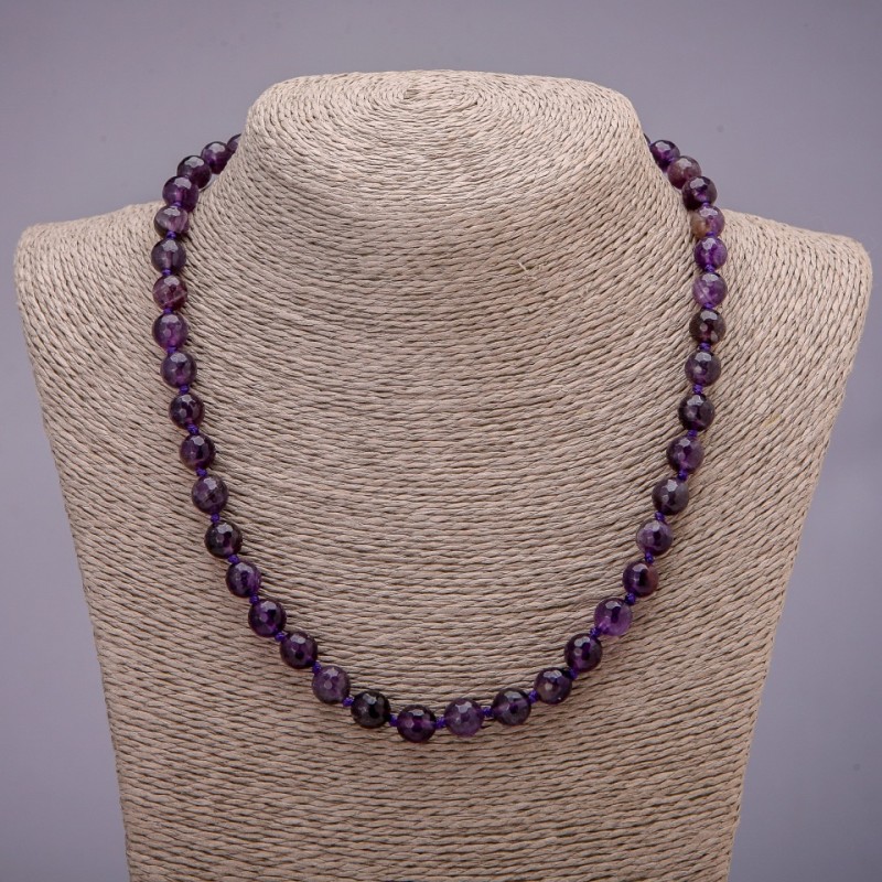 Amethyst gemstone bead necklace, faceted ball, diameter 8(±)mm, length 48cm