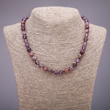 Amethyst Necklace with natural stone, smooth ball beads, diameter 8(±)mm, length 45cm