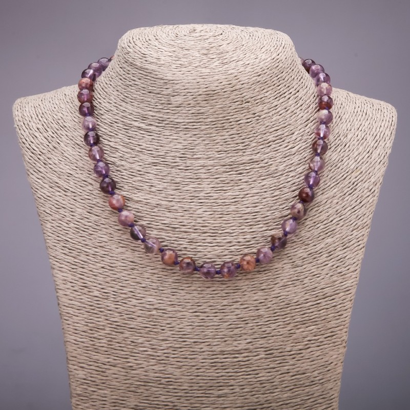 Amethyst Necklace with natural stone, smooth ball beads, diameter 8(±)mm, length 45cm