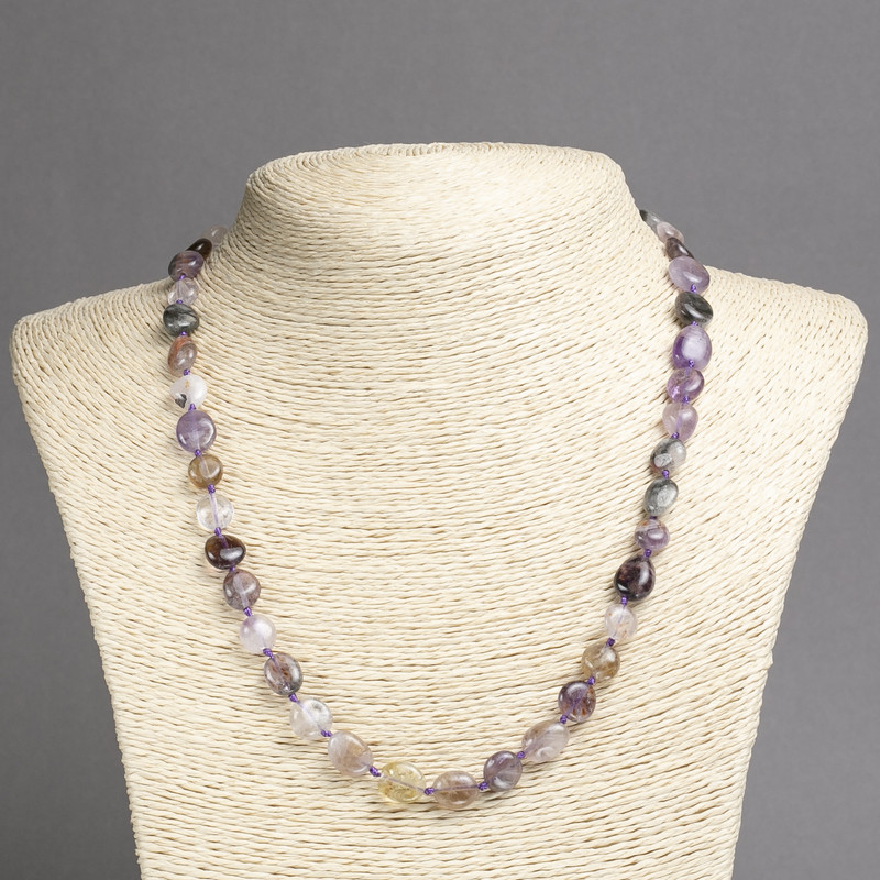 Necklace of natural stone Amethyst-galette (tumbled) beads, diameter 8x10mm, length 45cm+