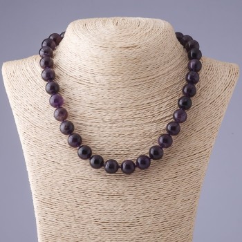 Amethyst Bead Necklace Smooth Round 12mm, length 47cm
