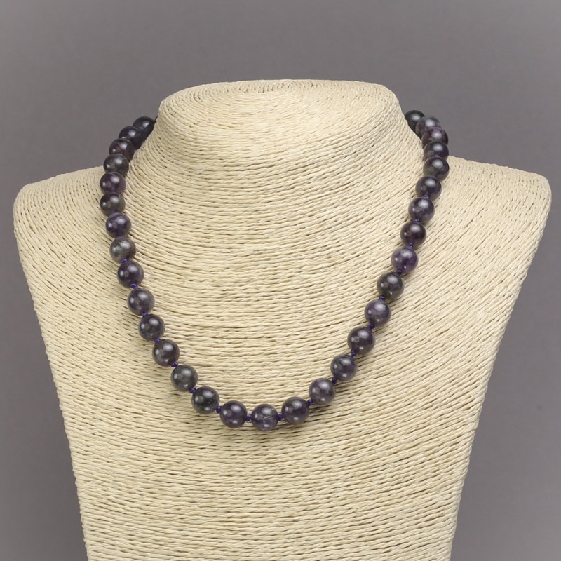 Natural stone amethyst necklace, smooth round beads, 10mm diameter, 45cm length