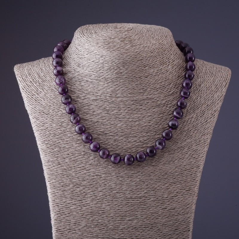 Amethyst Stone Chevron Teardrop Bead Necklace, 10mm Diameter, 45cm Length