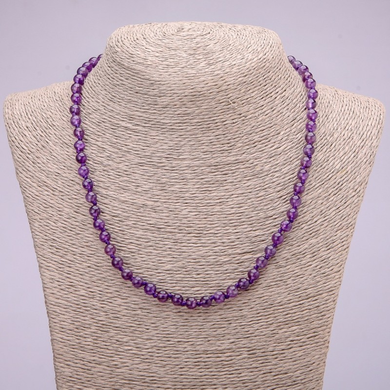 Necklace made of natural Amethyst, smooth round beads, diameter 6(±)mm, length 48cm