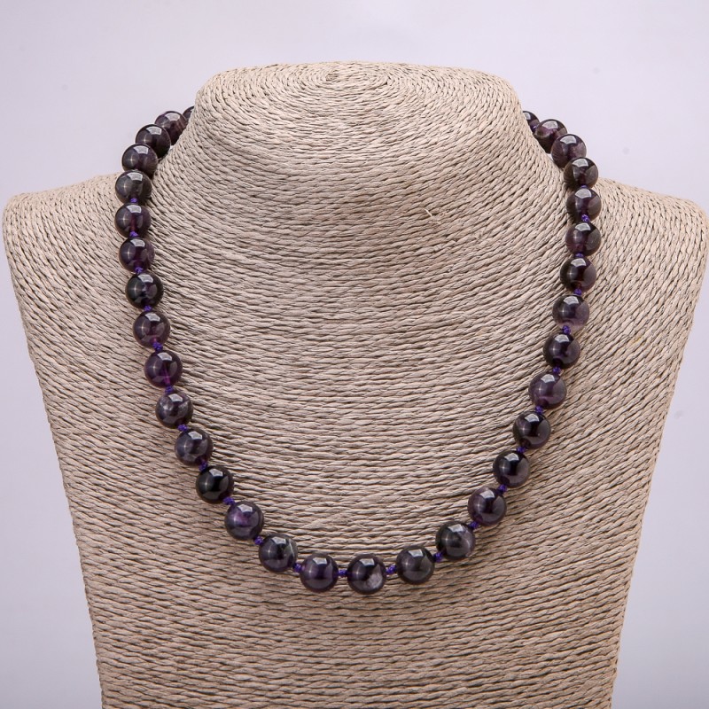 Amethyst Natural Stone Necklace, smooth bead, 10mm diameter, 45cm length +