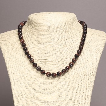 Bead Necklace of Natural Stone Bull's Eye - smooth round bead, diameter 8(±)mm, length 45cm+