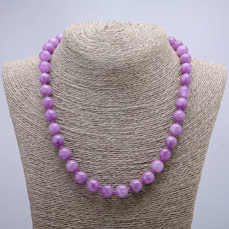 Necklace of natural-toned quartz glassy bead, diameter 10(±)mm, length 46cm+