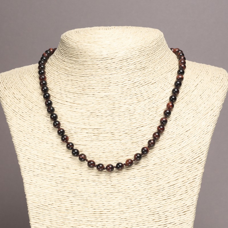 Bull's Eye Natural Stone Necklace Bead Smooth Ball, diameter 6(±)mm, length 45cm+