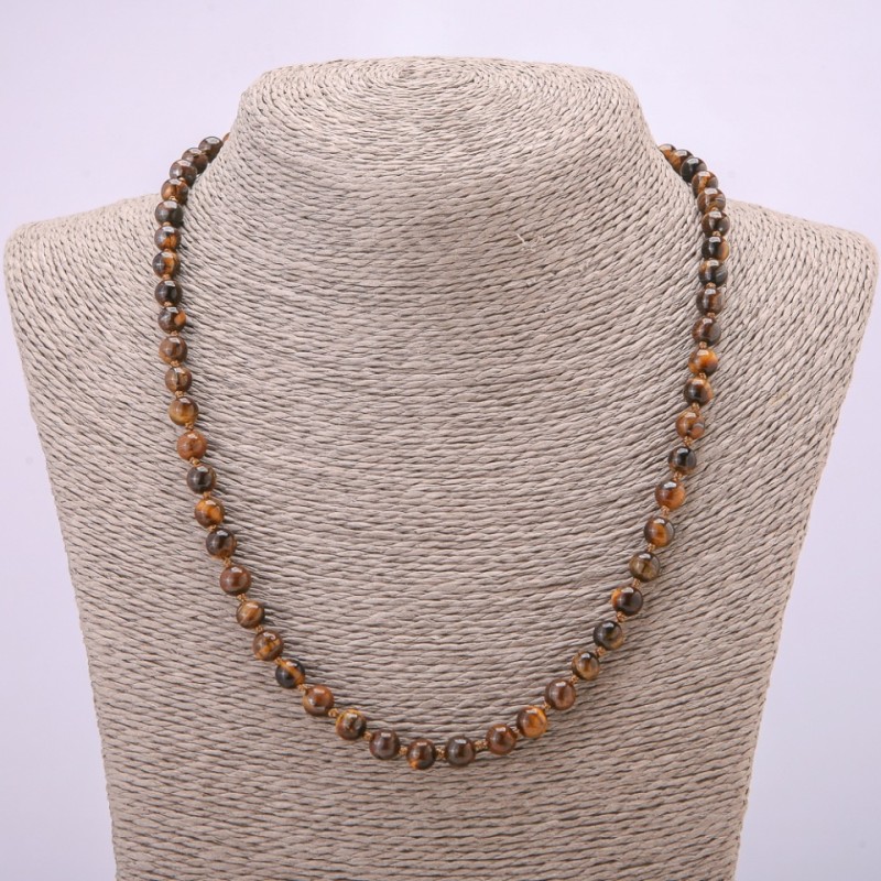 Tiger's Eye Bead Necklace, Smooth Round Beads 6mm, 48cm