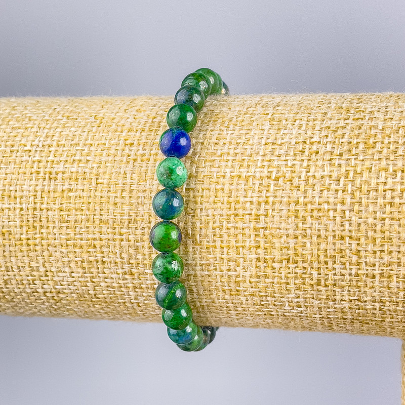 Azurite Natural Stone Bracelet Smooth Bead, 6mm diameter, 18cm length (stretch)