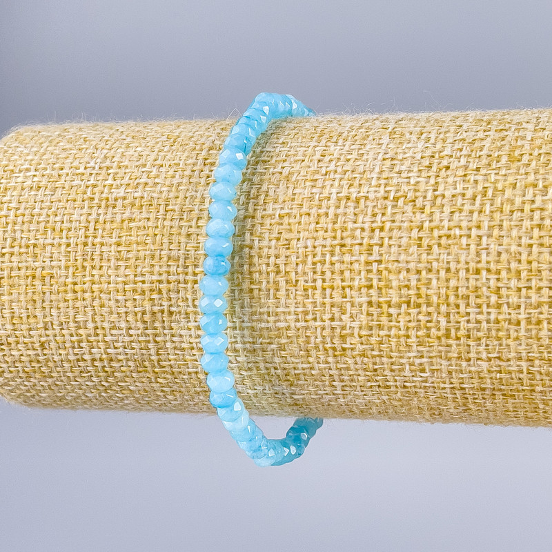 Bracelet Aquamarine (artificial) faceted rondelle, 4x3mm diameter, 18cm length (stretch)