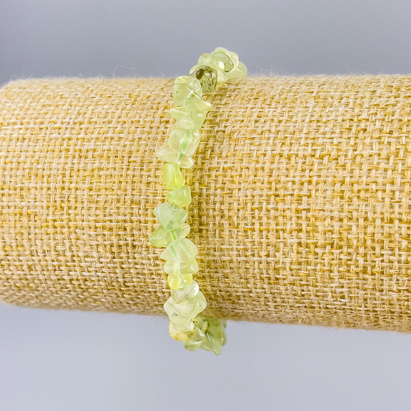 Bracelet Prehnite natural stone chip, diameter 9×4mm±, length 18cm (stretch)