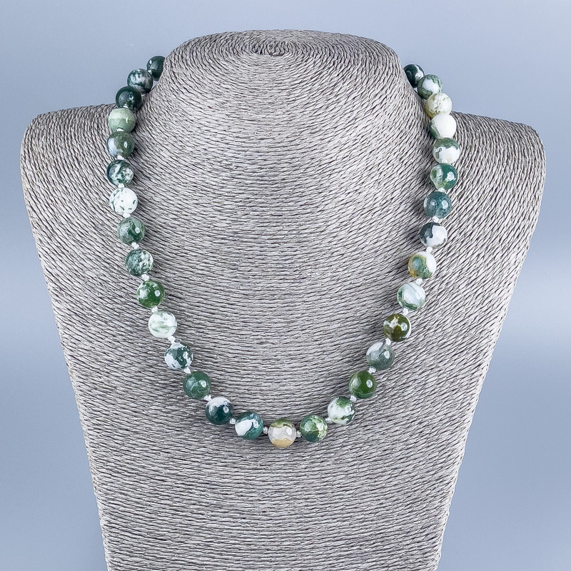 Moonstone Moss Agate Smooth Ball Beads Necklace 10mm Diameter, 48cm Length +