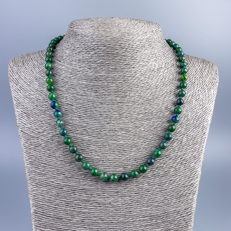 Azurite Natural Stone Necklace Beads Smooth Sphere 6.5 mm Diameter, 48 cm Length +