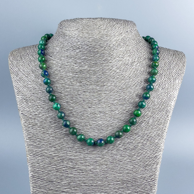 Azurite Natural Stone Necklace Bead Smooth 8mm Ball, 48cm Length +