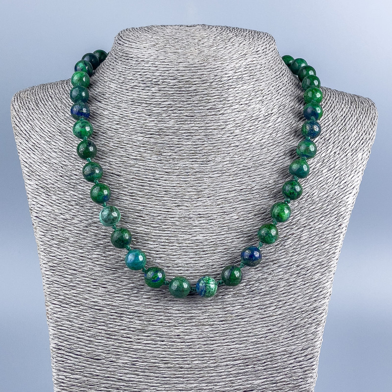 Azurite natural stone Necklace - smooth 10mm beads, 48cm length +