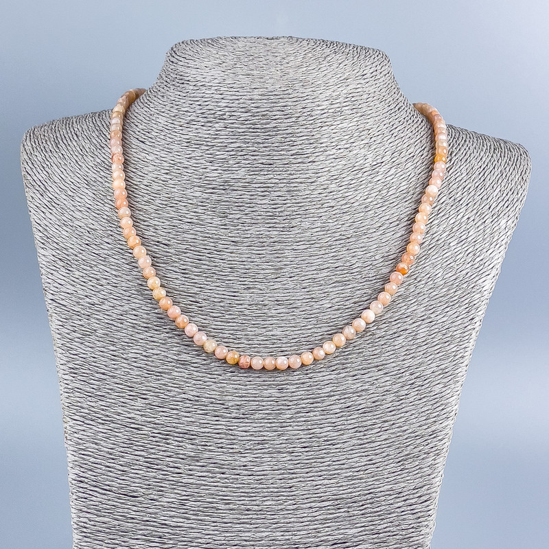 Necklace of natural selenite, smooth round bead 4.5 mm diameter, length 48 cm +