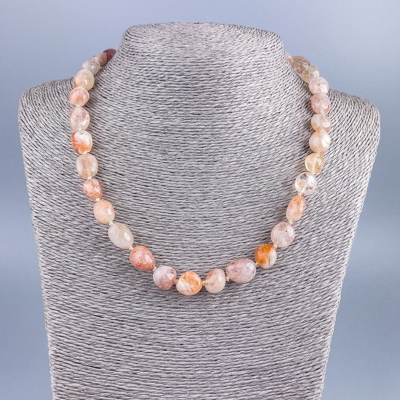 Necklace of natural Selenite faceted, bead size 12×10mm, length 49cm +