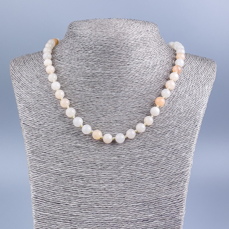 Necklace of Selenite (artificial acrylic) smooth bead, diameter 8mm±, length 50cm ±