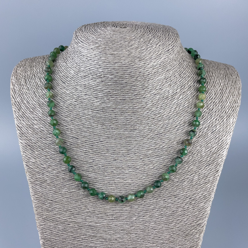 Chrysoprase Necklace with Faceted Round Bead, 6mm Diameter, 52cm Length +