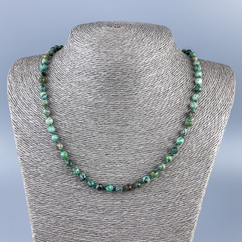 Chrysocolla and Lapis Lazuli Necklace, faceted sphere 6mm, 52cm long +