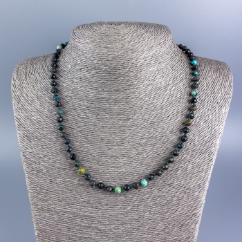 Chrysocolla gemstone necklace with faceted beads, 5 mm diameter, 50 cm length +