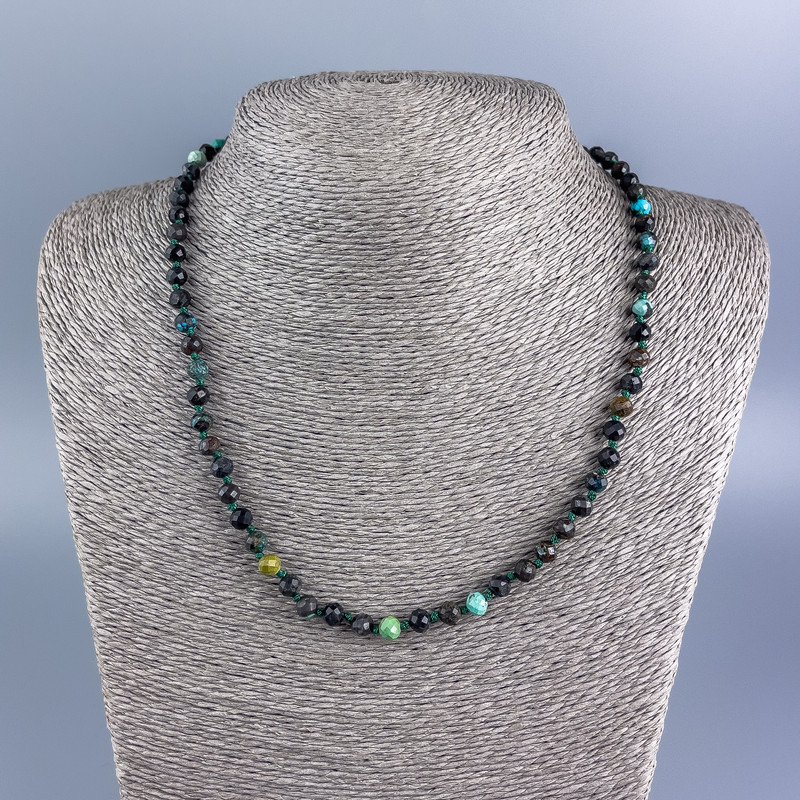 Chrysocolla gemstone necklace with faceted beads, 5 mm diameter, 50 cm length +