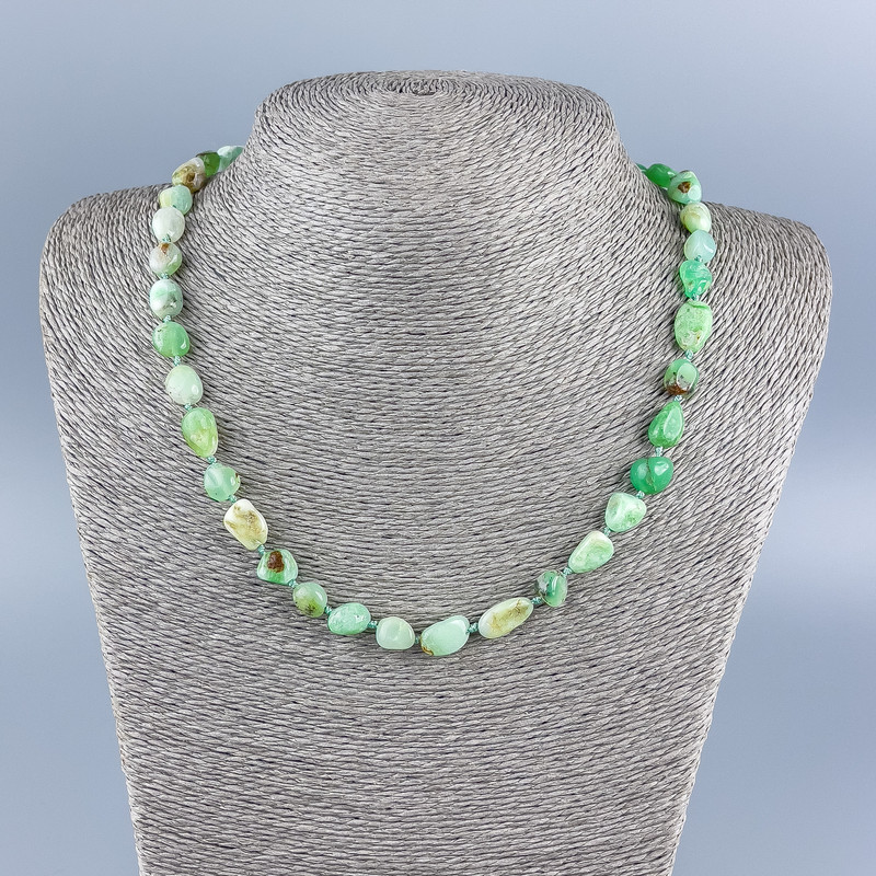 Chrysoprase Beads Necklace, natural gemstone with faceted round beads, diameter 9x11mm, length 50cm +