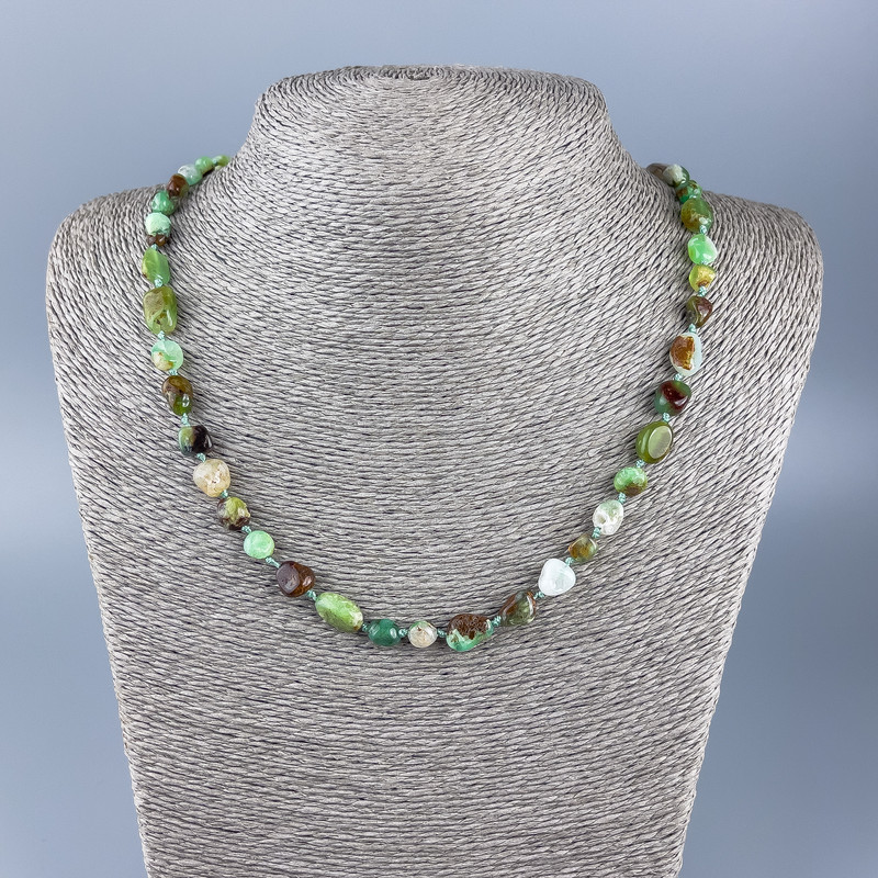 Chrysoprase Beads Necklace, polished natural stone, 9x7mm diameter, 52cm length +