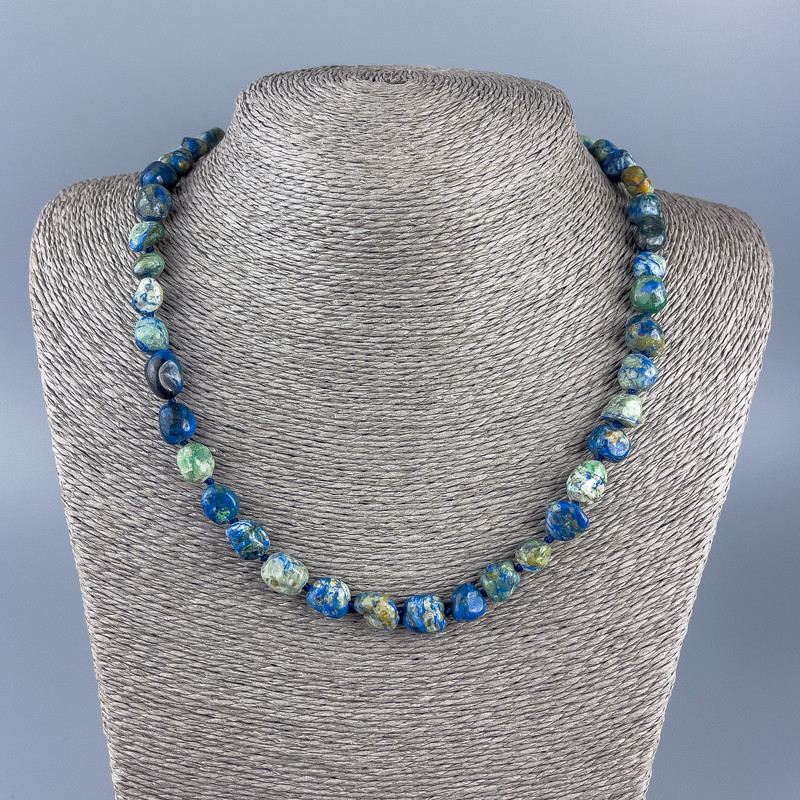 Necklace with Chrysocolla and Sodalite, faceted 8×10 mm, length 48 cm +