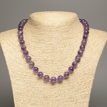 Amethyst Bead Necklace with Natural Stone, smooth round beads, diameter 10.5mm, length 48cm