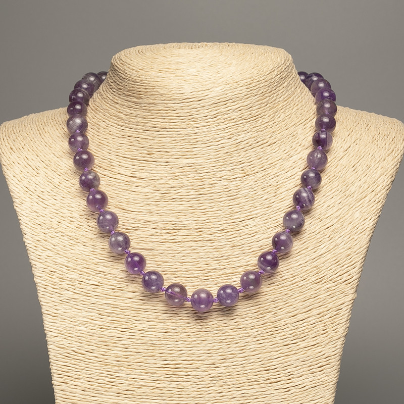 Amethyst Bead Necklace with Natural Stone, smooth round beads, diameter 10.5mm, length 48cm