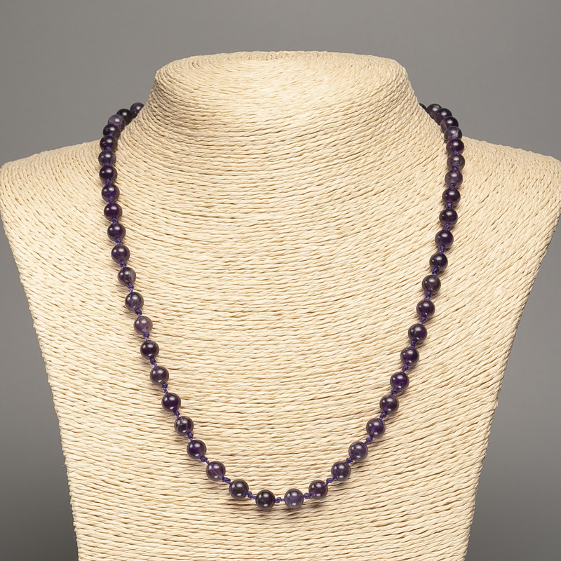 Natural Stone Necklace Amethyst Smooth Bead, diameter 6.5mm ±, length 46cm ±