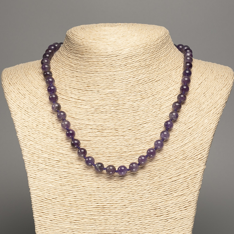 Necklace made of natural stone Amethyst smooth beads, diameter 8mm ±, length 46cm ±