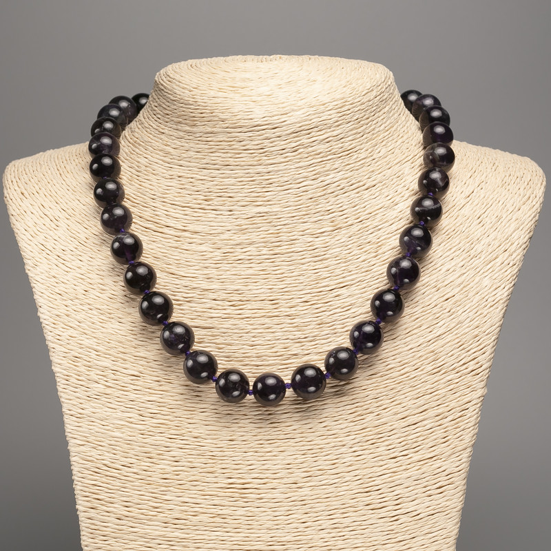 Amethyst Necklace with Smooth Round Stones 12mm Diameter, 48cm Length