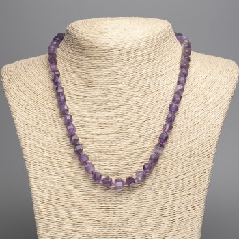 Amethyst Bead Necklace - faceted cube, 7mm diameter, length 50cm +/-