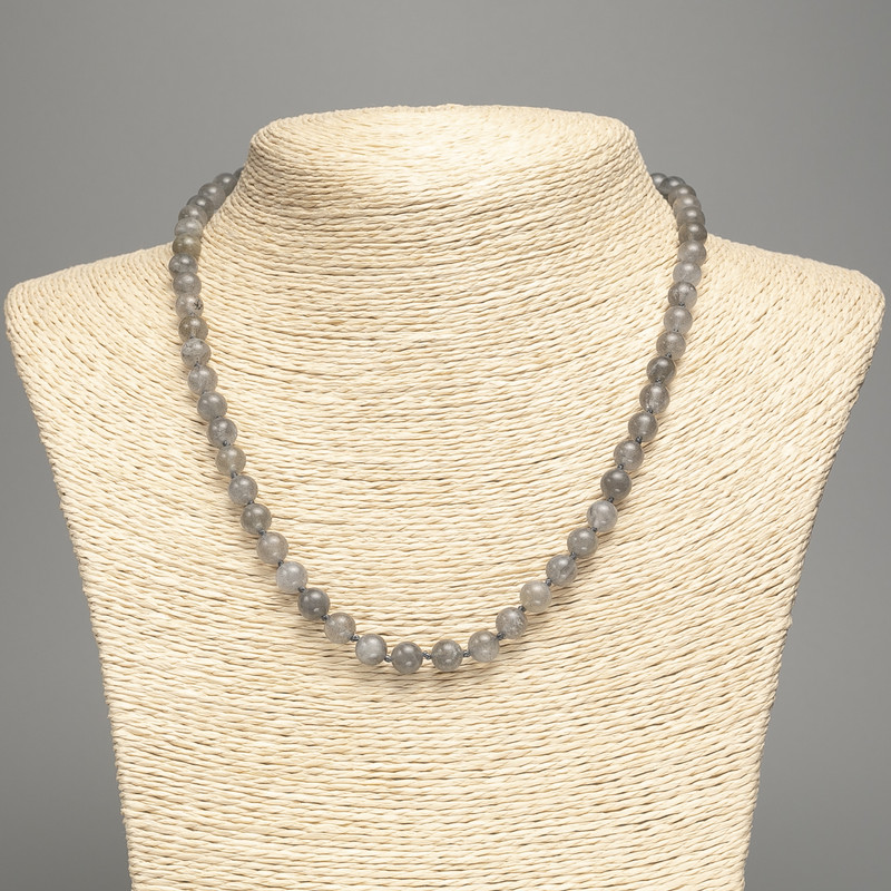 Labradorite Necklace—Smooth Round Beads, 6.5mm diameter, 48cm length