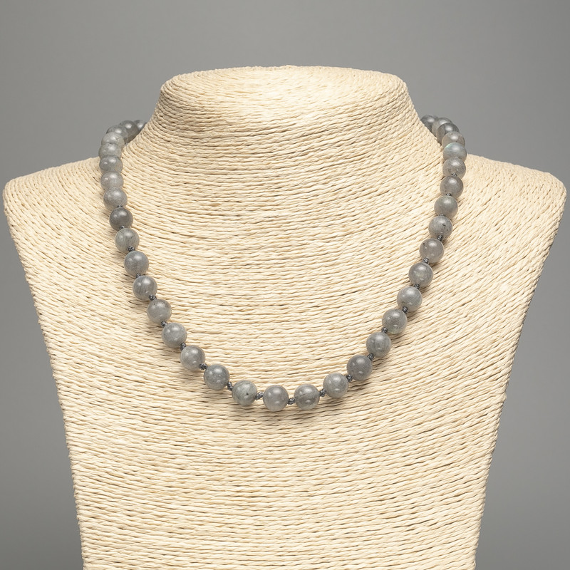 Labradorite Bead Necklace with Smooth Beads, Ø 8.5 mm, approx. 50 cm length