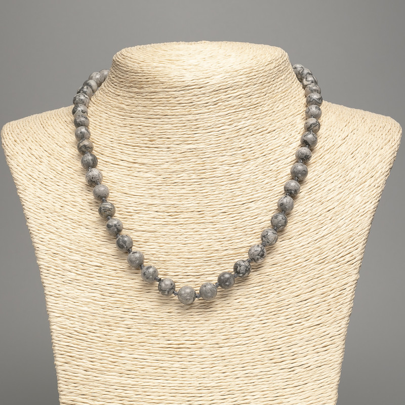 Necklace Salmon Stone Oceanic Gray (artificial acrylic) smooth bead, 8mm diameter, 48cm length +