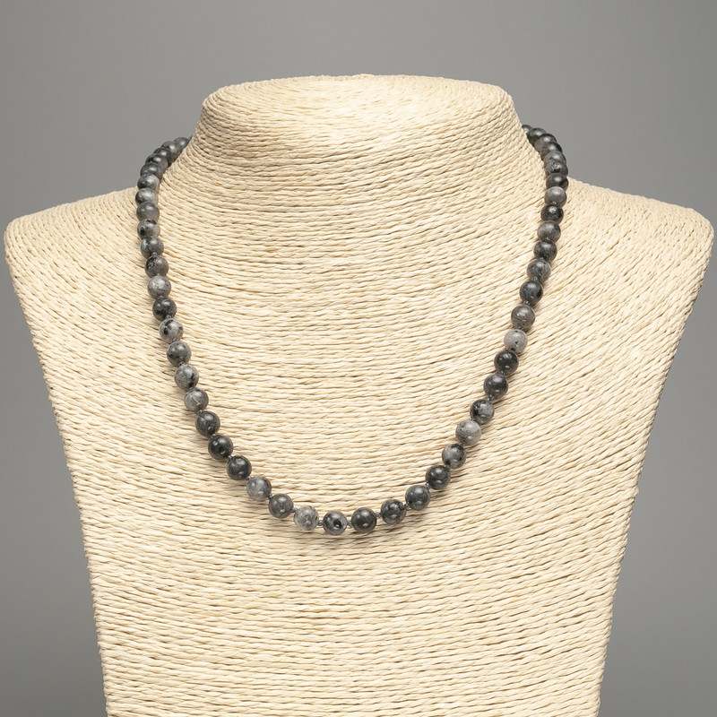 Necklace Lapirikit Black (artificial acrylic) smooth beads, diameter 6.5mm +-, length 48cm +