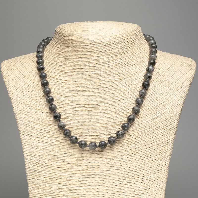 Necklace Black Howlite imitation (acrylic) smooth beads, 8mm diameter, length 49cm