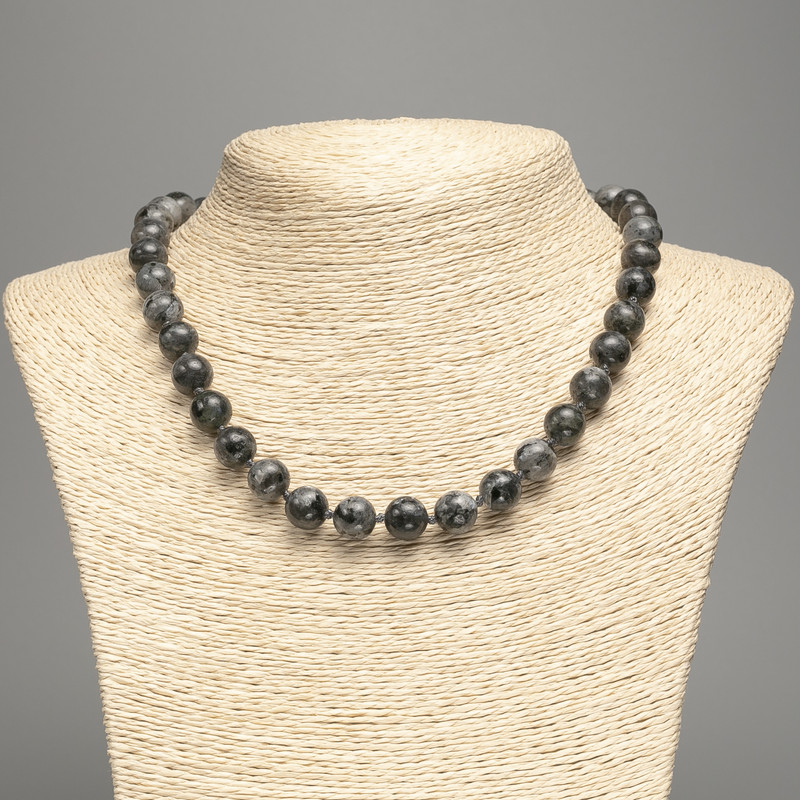 Necklace Black Labradorite (artificial acrylic) smooth bead, diameter 10mm +-, length 48cm +