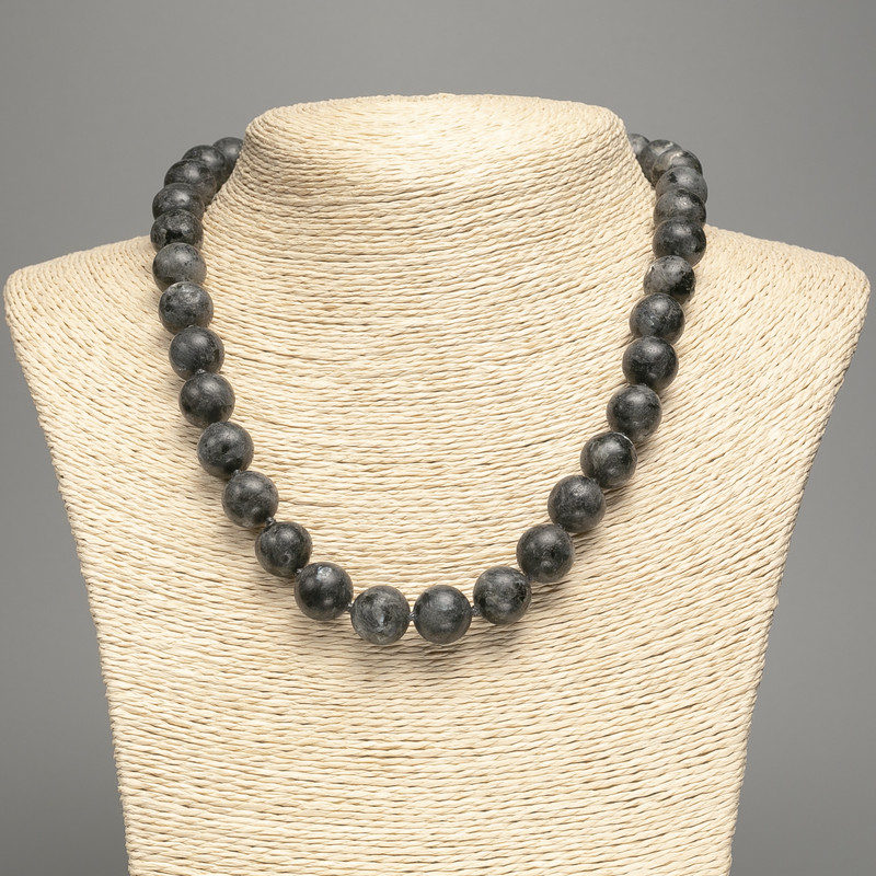 Necklace Black Labradorite imitation acrylic smooth beads, diameter 12.5mm +-, length 48cm +
