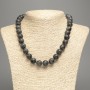 Necklace Black Labradorite imitation acrylic smooth beads, diameter 12.5mm +-, length 48cm +
