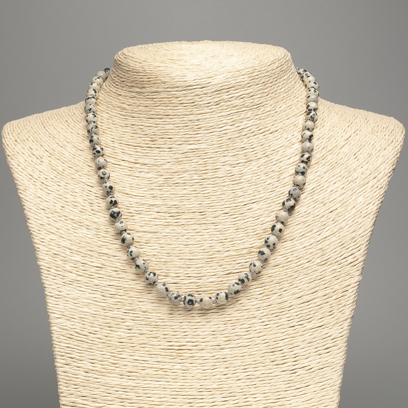 Dalmatian Jasper Bead Necklace (Acrylic) Smooth Round Beads 6mm ±, Length 48cm ±