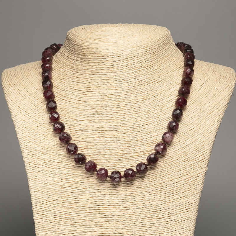 Necklace made of natural rubellite tourmaline, faceted cube, diameter 9×9 mm, length 50 cm