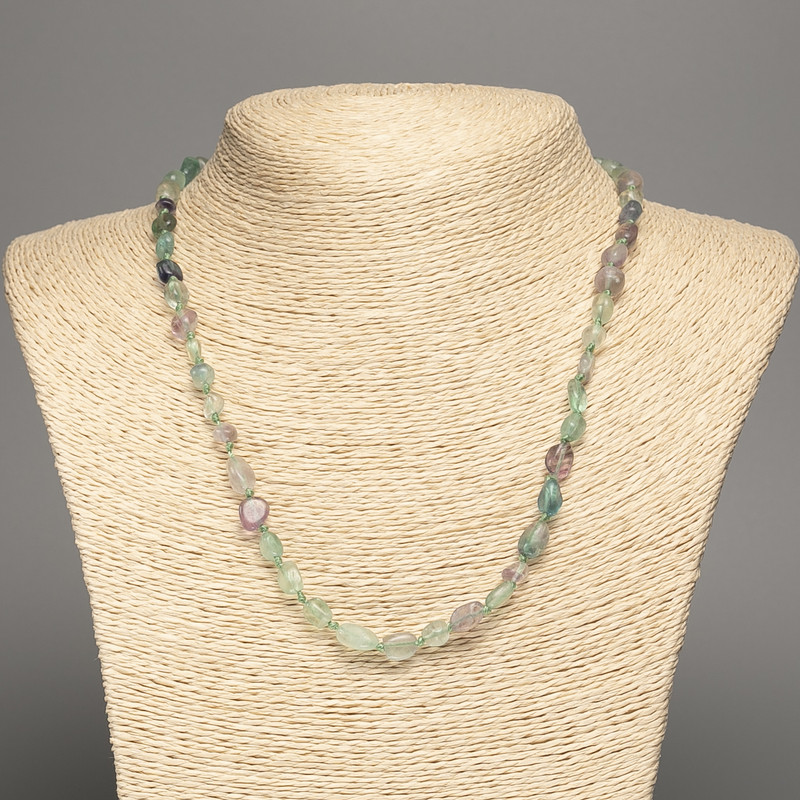 Necklace of natural stone Fluorite faceted d 7×5mm +-, length 48cm +